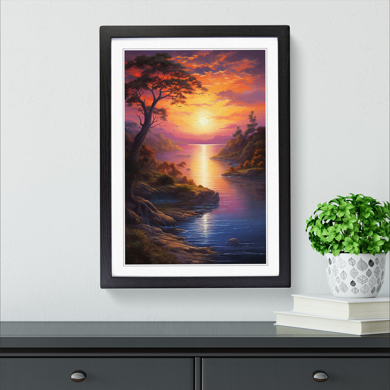 Sunrise Realism - Single Picture Frame Print on Wood, Black, 64cm H x 46cm W x 2cm D