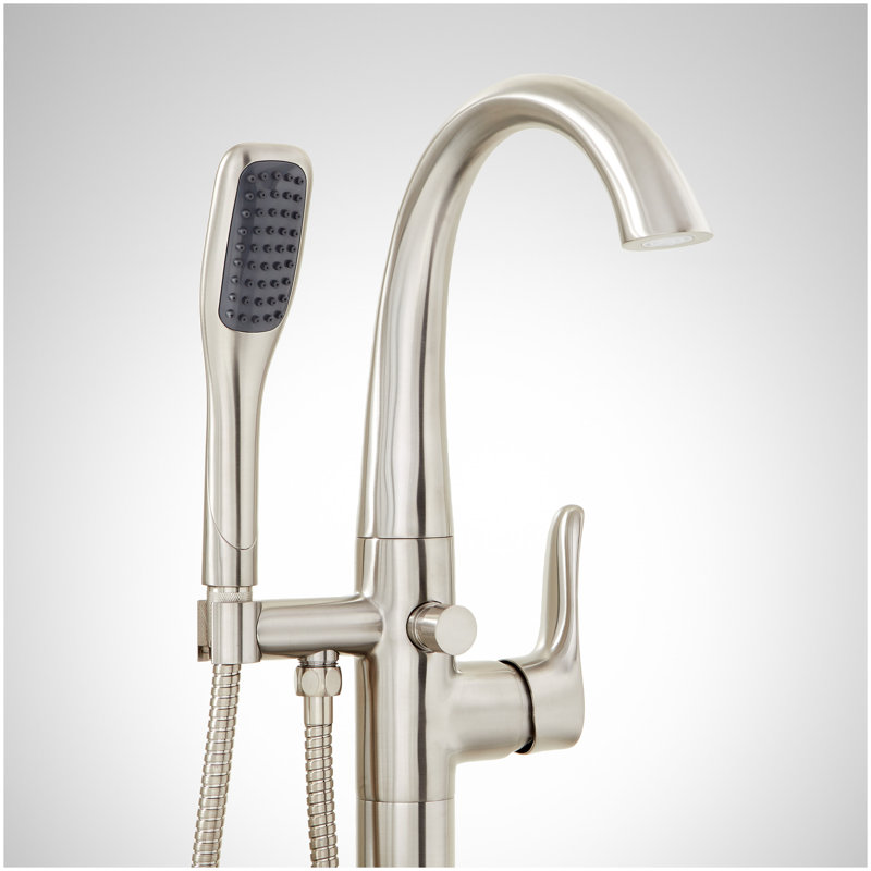 Provincetown Freestanding Tub Faucet with Hand Shower and Rough-In Valve Less Stops - Brushed Nickel, Brushed Nickel
