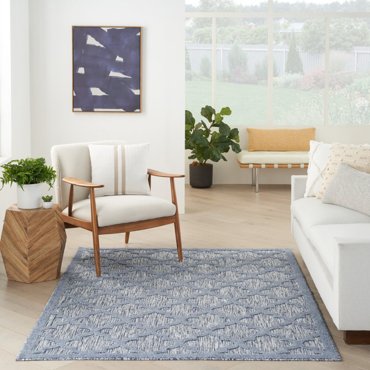 Adianey Red Barrel Studio Easy Care Trellis Denim Blue Indoor/Outdoor Area Rug
