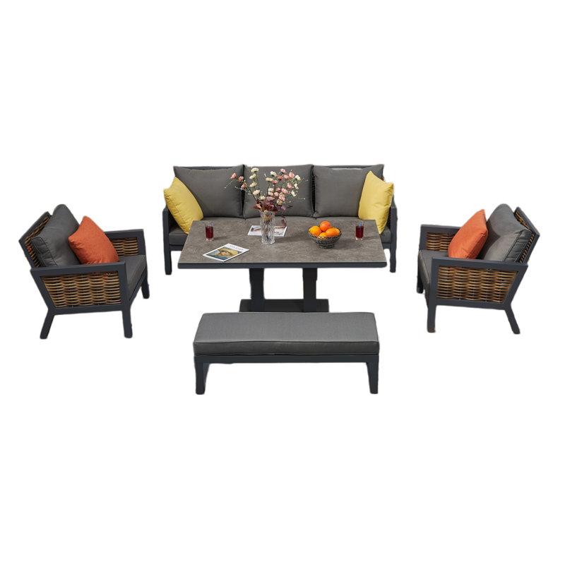 Patio Dining Set with Rectangular Table, 5, No
