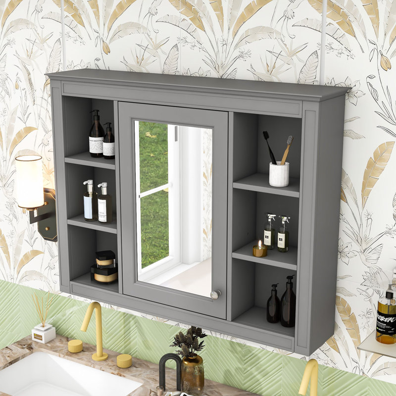 Eversole Wall-Mounted Bathroom Medicine Cabinet with Mirror and Concealed Storage, Grey