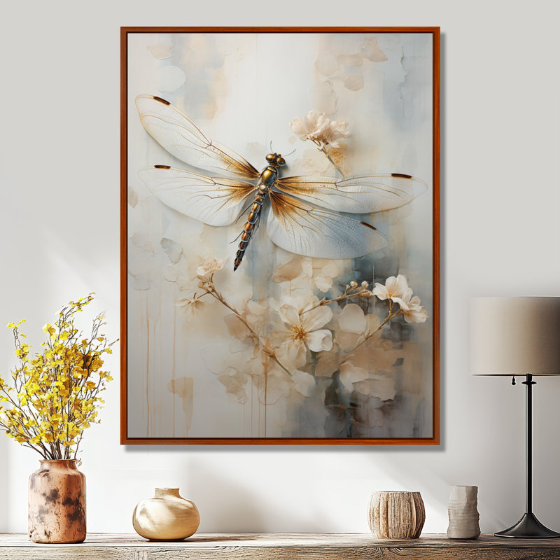 Dragonfly Delight - Dragonfly, reproduction sur toile encadrée, H 32 po x l 16 po x P 1 po, Cadre flottant brun