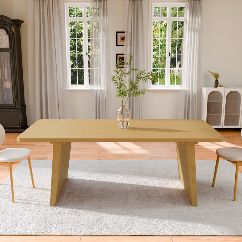 79"L×36"W×29"H Wood Dining Table Kitchen Table with 2 Slanted Legs, Natural