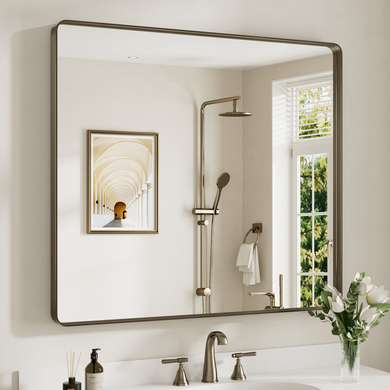 Miroir de salle de bain mural Llesenia, 40 po x 36 po, Bronze, Rectangulaire