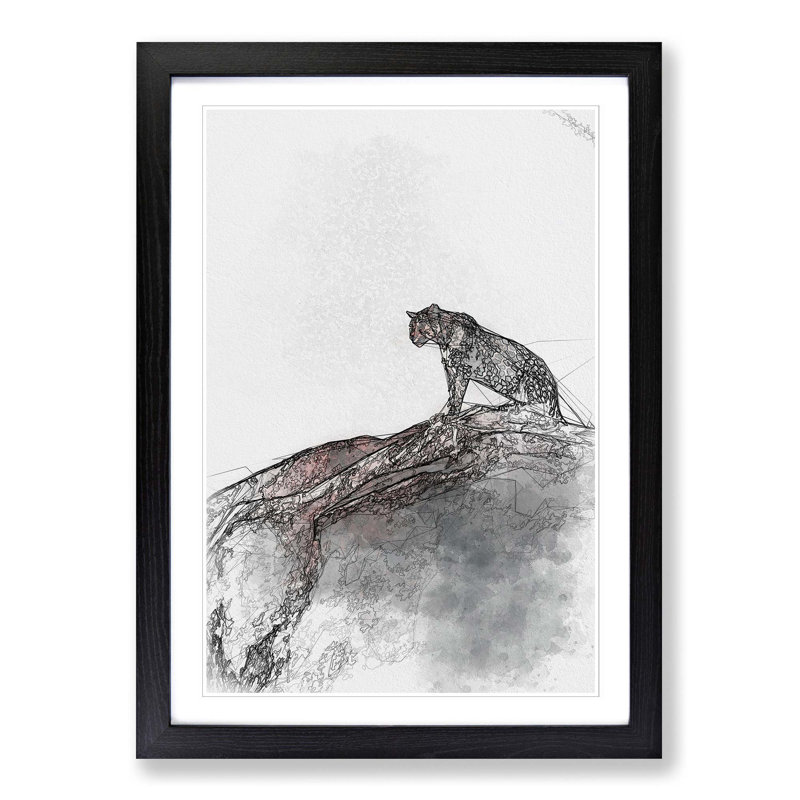 Leopard upon the Rock in Abstract - Picture Frame Graphic Art Print, 87cm H x 62cm W x 2cm D, Black Framed