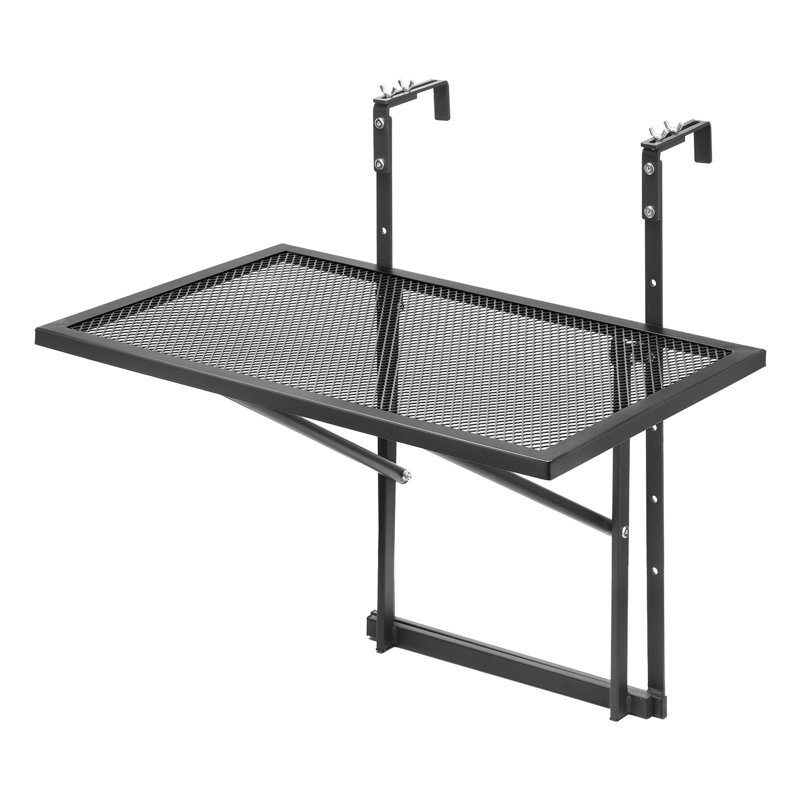 Table de balustrade d'extérieur 19 x 24 po, métal, résistant aux intempéries, charge de 50 lb, pliable, support réglable pour différents patios suspendus, acier inoxydable, modèle pliable peu encombrant