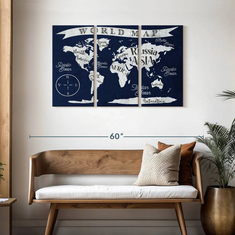 Carte du monde marine Aliaz, H 28 po x l 45 po