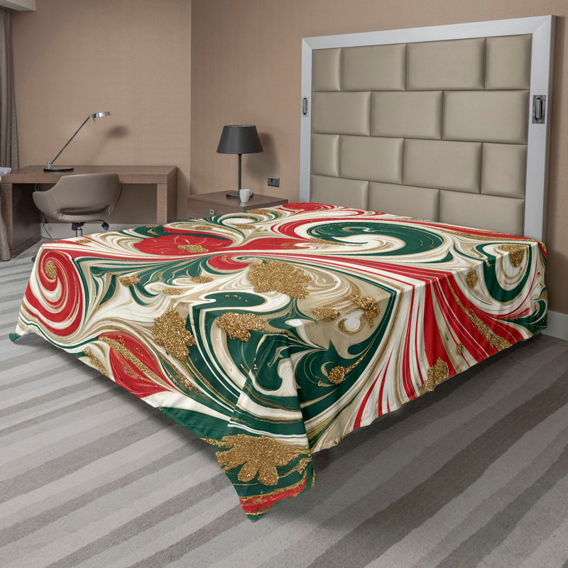 Drap plat moderne de style bohème Ambesonne, Rose foncé / vert / motif abstrait ivoire