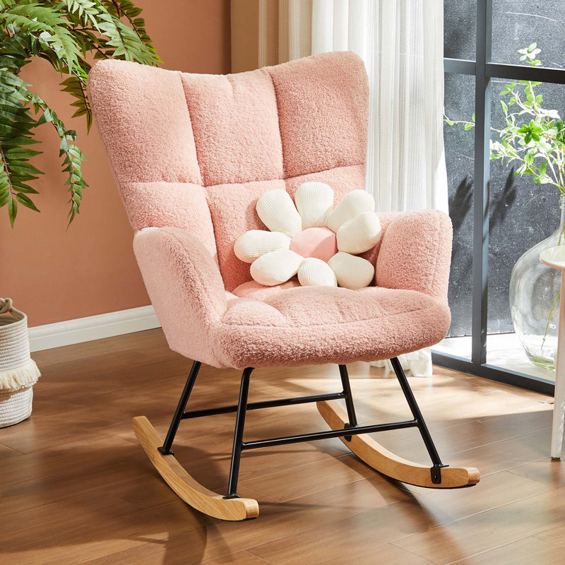 Chaise d'appoint berçante Kaelyb , Rose,  H 38,98 po x l 22,8 po x P 33,46 po 