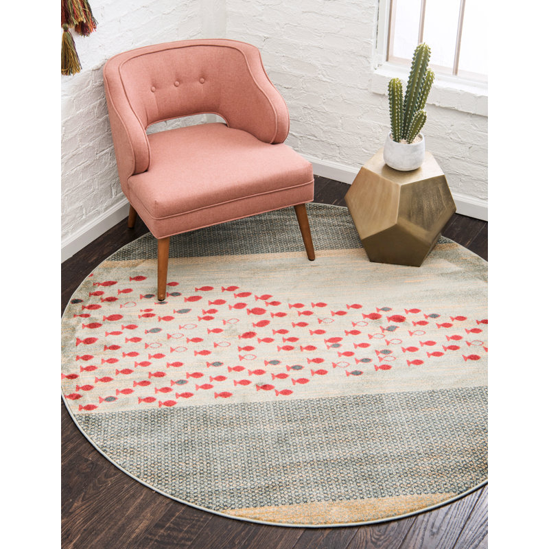 Blue and Light Blue Round Synthetic Easy Care Rug