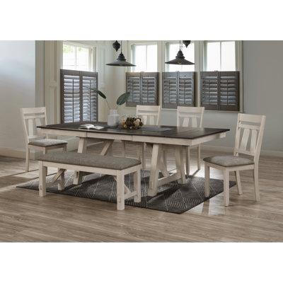 Table de salle à manger extensible de style maison de campagne 1 pièce Craie grise ton de remorquage Mobilier en bois Deux pieds de réfectoire à tréteaux