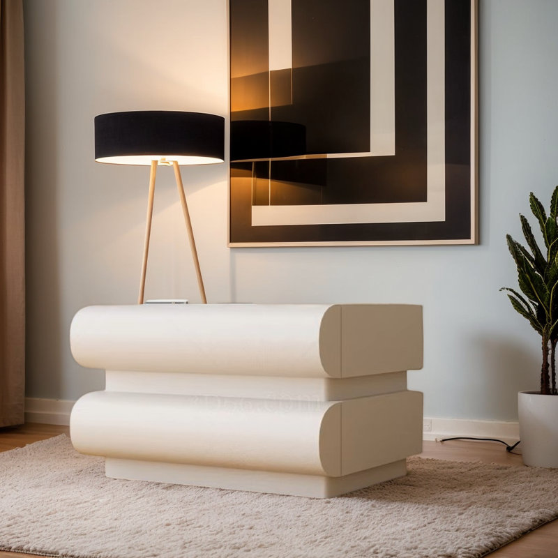 Ensemble de 2 tables de chevet 2 tiroirs avec table d'appoint pleine grandeur, table d'appoint en bois avec poignées cachées, table de chevet de style crème, convient à la chambre à coucher et au salon