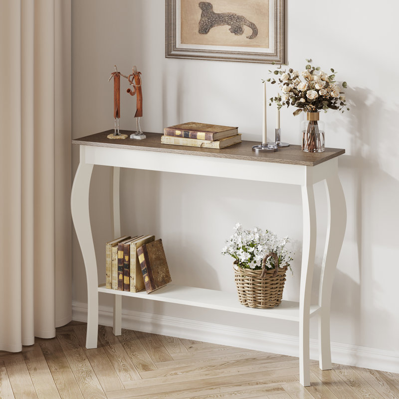 Console l 39,4 po avec tablette de rangement et pieds distinctifs, sans tiroir, Brun / blanc antique