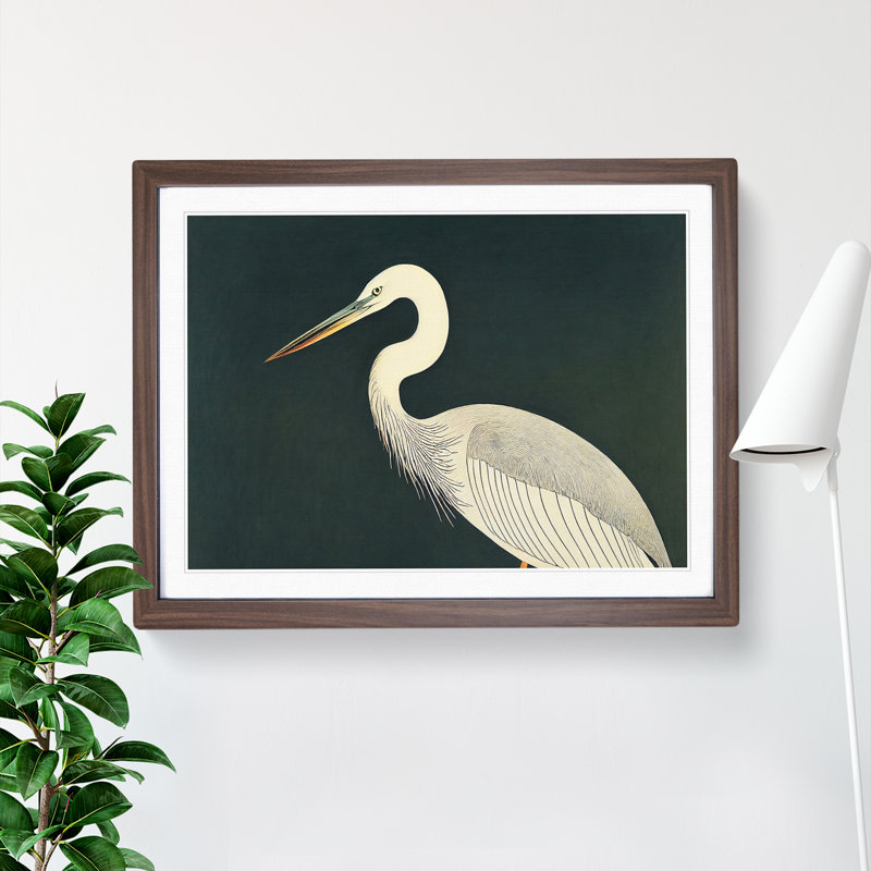 Exclusive Heron Bird - Single Picture Frame Print, 25cm H x 34cm W x 2cm D, Walnut Framed