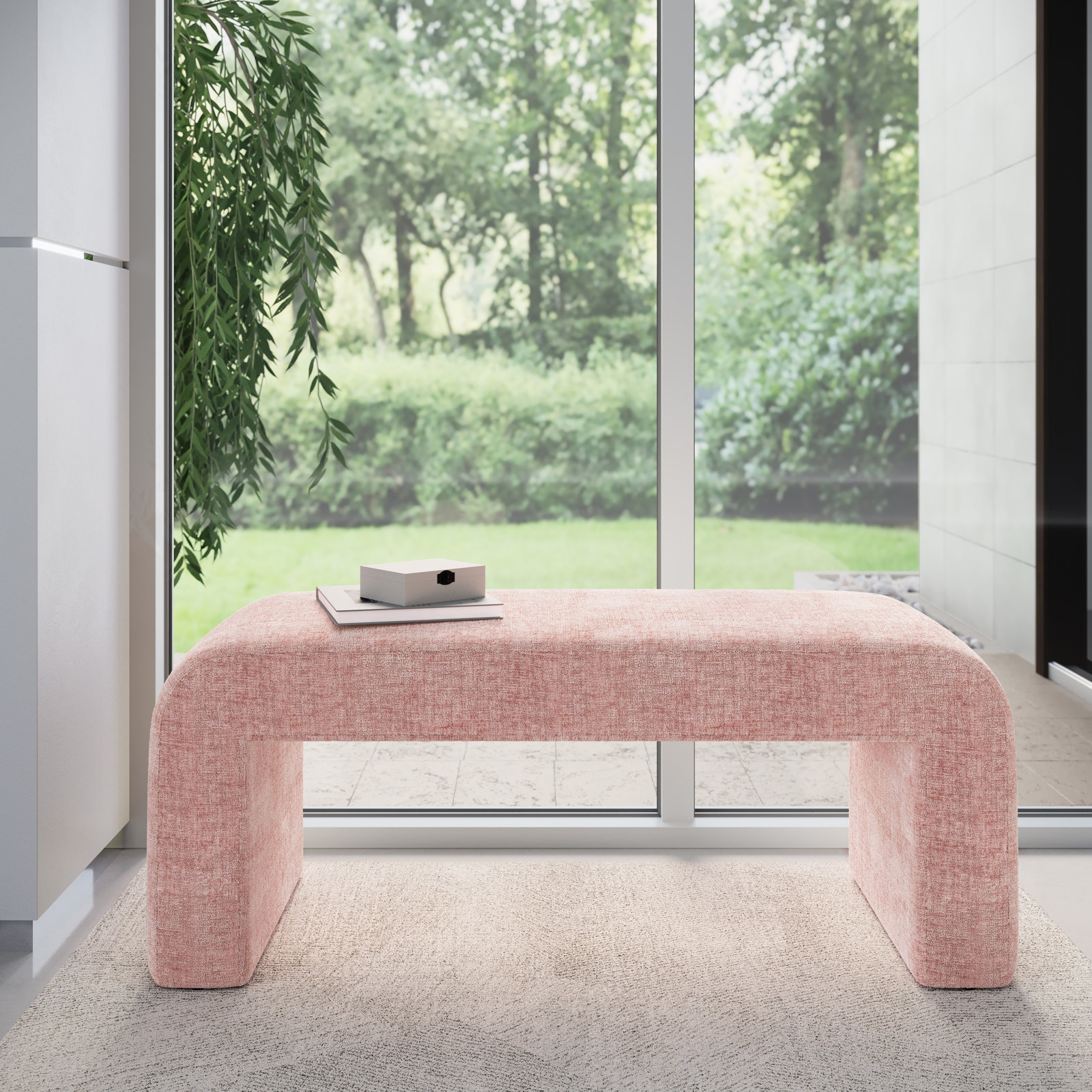 Diedrick Bench, Gwen Pink Microsuede, 19" H x 48" W x 19" D