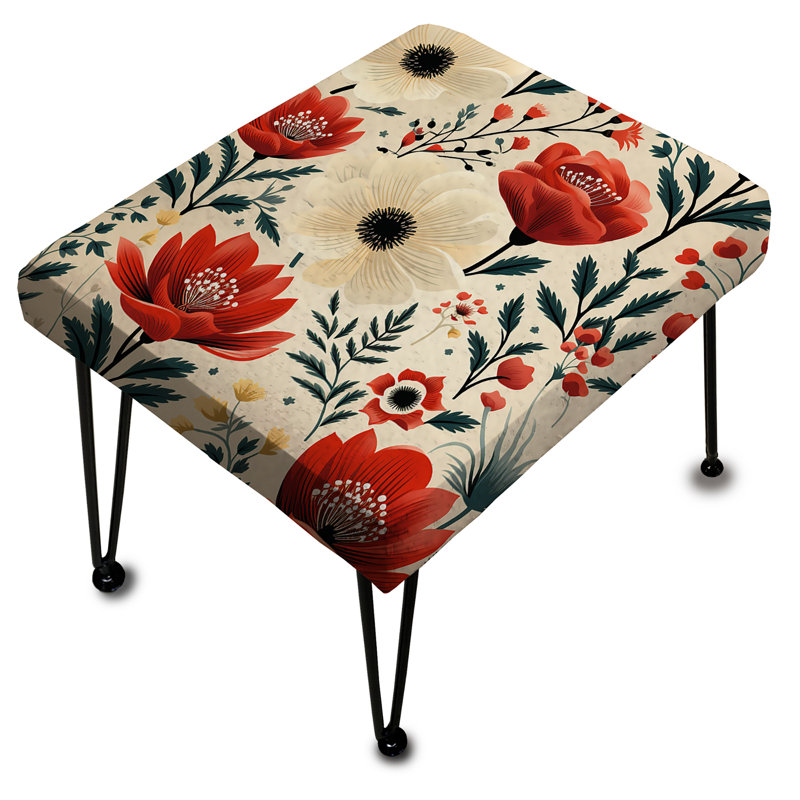 Motif floral rétro rouge et beige - Repose-pieds rectangulaire floral