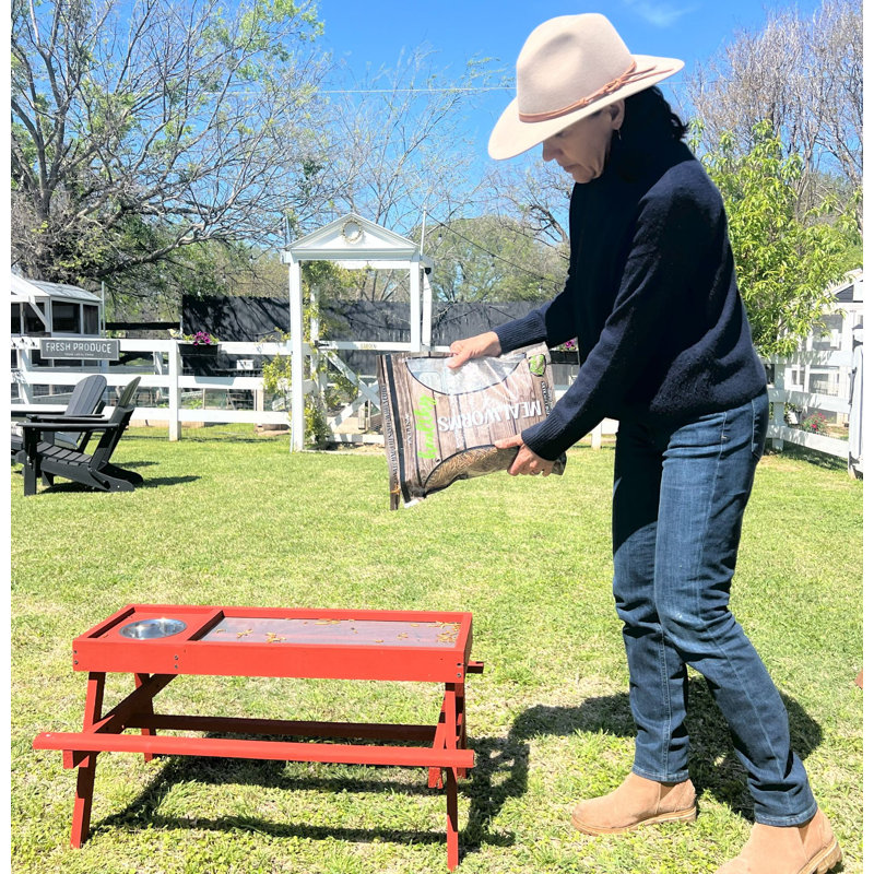 Tan Chicken Picnic Table, Red