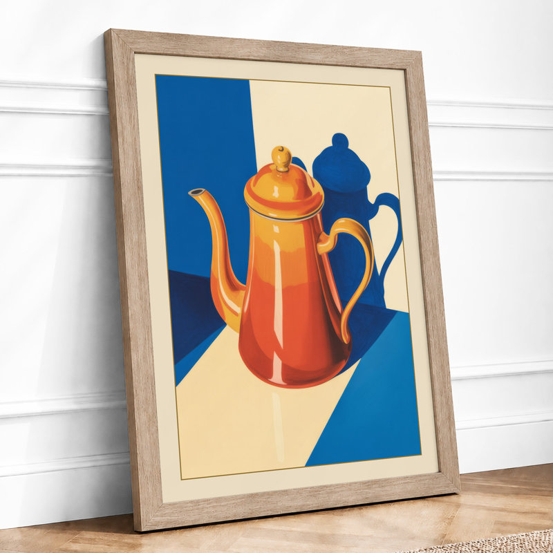 Geometric Teapots Minimalist - Framed Print, A3 - 42.0 x 29.7 cm, Oak