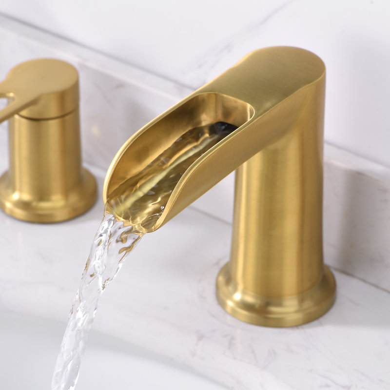 VividFall 8 in. Widespread 2-Handle Bathroom Vanity Sink Faucet with Metal Pop-Up Drain, Brushed Gold