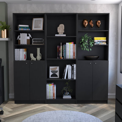 Black 3 Living Room Bookcase Ensemble, & Attractive 3 Array In Black, Functional Modern Design