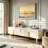 78.74'' Modern Faux Marble TV Stand with Gold Stainless Steel Base and 4 Storage Cabinets