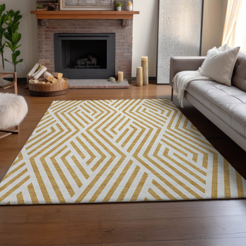 Tapis doré de qualité supérieure lavable à la machine Cerrito AMF550, Rectangle 5 pi x 7 pi 6 po