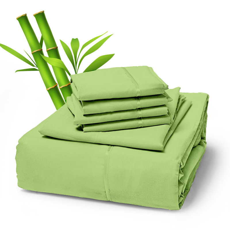 Premium Rayon From Bamboo Blend Sheet Set With Deep Pockets, Cooling and Breathable, Queen Sheet Set with 4 Pillowcases, Lime