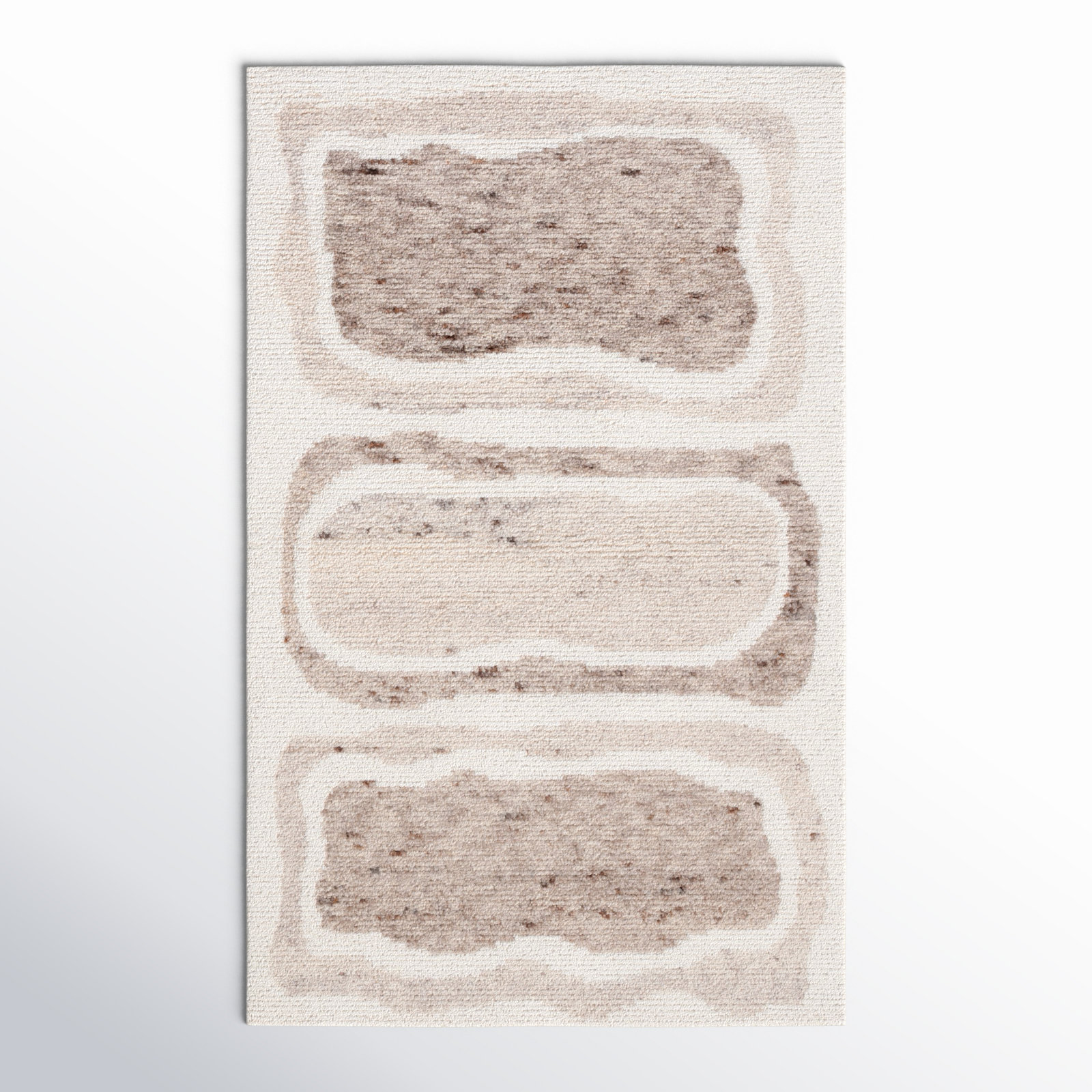 Serana Abstract Hand-Knotted Wool Area Rug in Ivory/Brown, Rectangle 5' x 8'