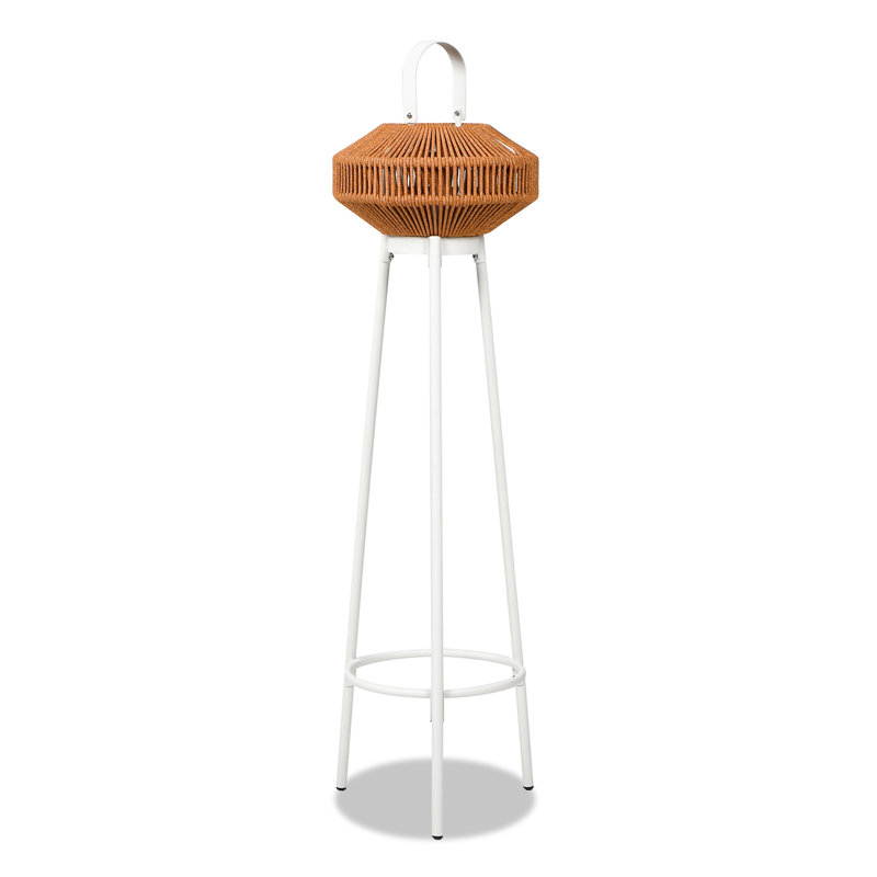 Heathered Orange and White Olefin Round Outdoor Lantern Set with USB Rechargeable LED Light