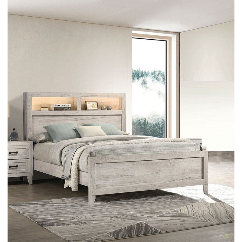 Lit simple pour grand lit 1pc avec tablettes et meubles contemporains, Grand lit
