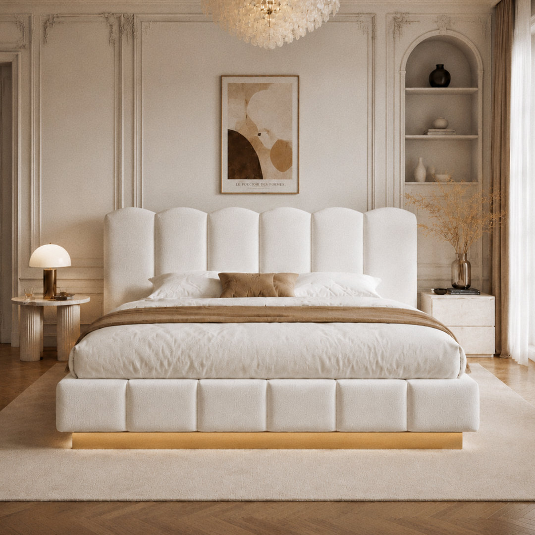 6ft ottoman bed with LED light Bouclé cream white