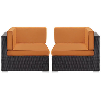 Ameil Outdoor Patio Corner Sectional Set Of 2 In Espresso Orange