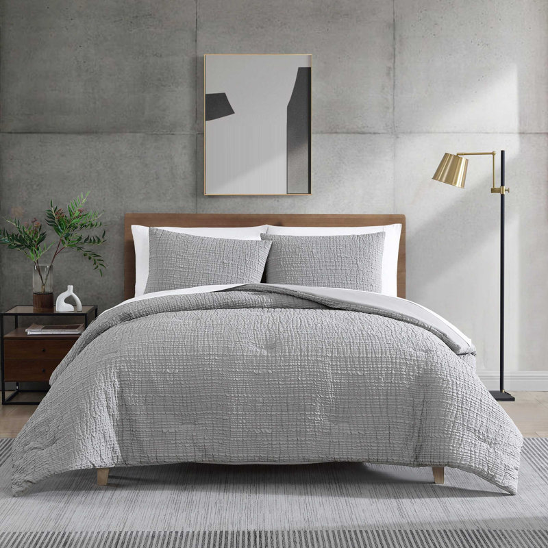 Gray Twin Gathered Embellishment Duvet Cover Set