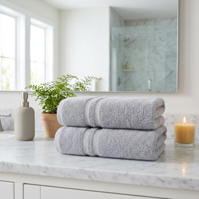 Ensemble de deux serviettes de toilette en coton turc gris pâle, 40 x 75 cm