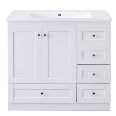 Armoire de meuble-lavabo autoportante de 36 po de style Shaker avec lavabo, 4 tiroirs à fermeture en douceur et 2 portes à fermeture en douceur