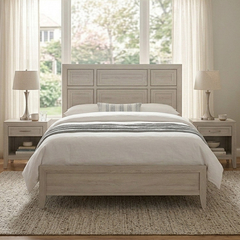 Wood Panel Bed with Recessed Detailing, Queen
