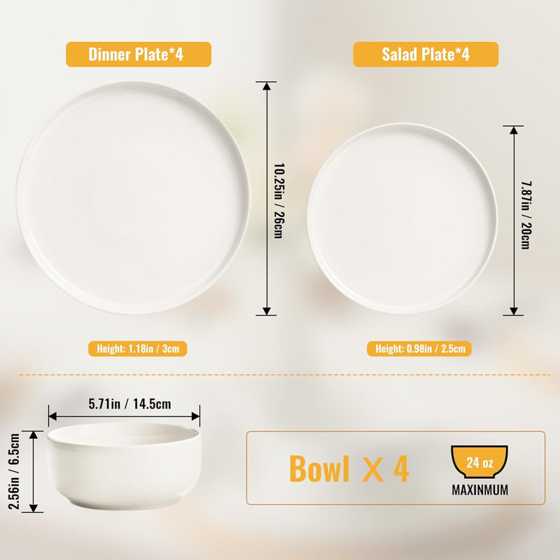 Piece Ceramic Dinnerware Set - Service for 4