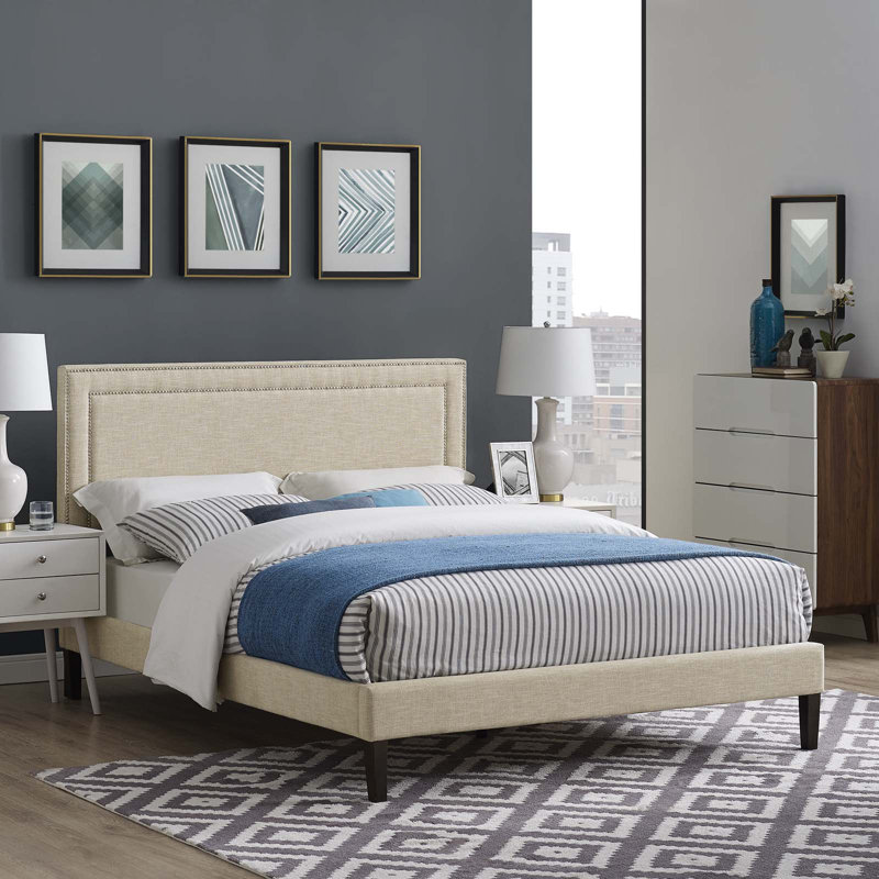 Virginia Platform Bed with Squared Tapered Legs, Gray, Full