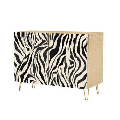 Buffet avec rangement en fourrure de zèbre noir et blanc sans couture Imprimé zèbre sauvage élégant avec 2 portes pour le salon et la cuisine