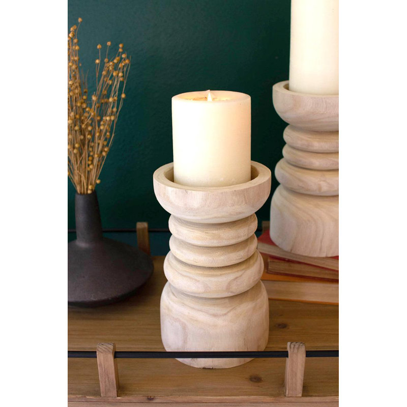 Wood Tabletop Pillar with Candle Included
