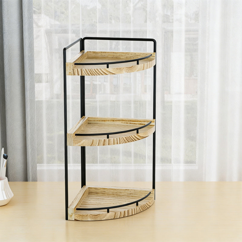 3-Tier Corner Bathroom Counter Organizer, Countertop Storage Shelf For Skincare, Rustic Brown