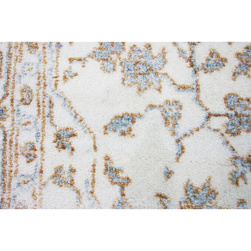 Tapis ivoire / caramel / bleu clair noué à la main de haute qualité, Rectangle 6 pi x 9 pi