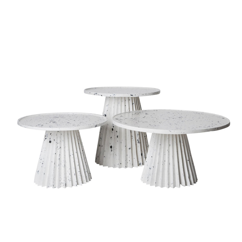 MashT Terrazo Pedestal End Table, 16" H x 24" W x 24" D, White/Gray
