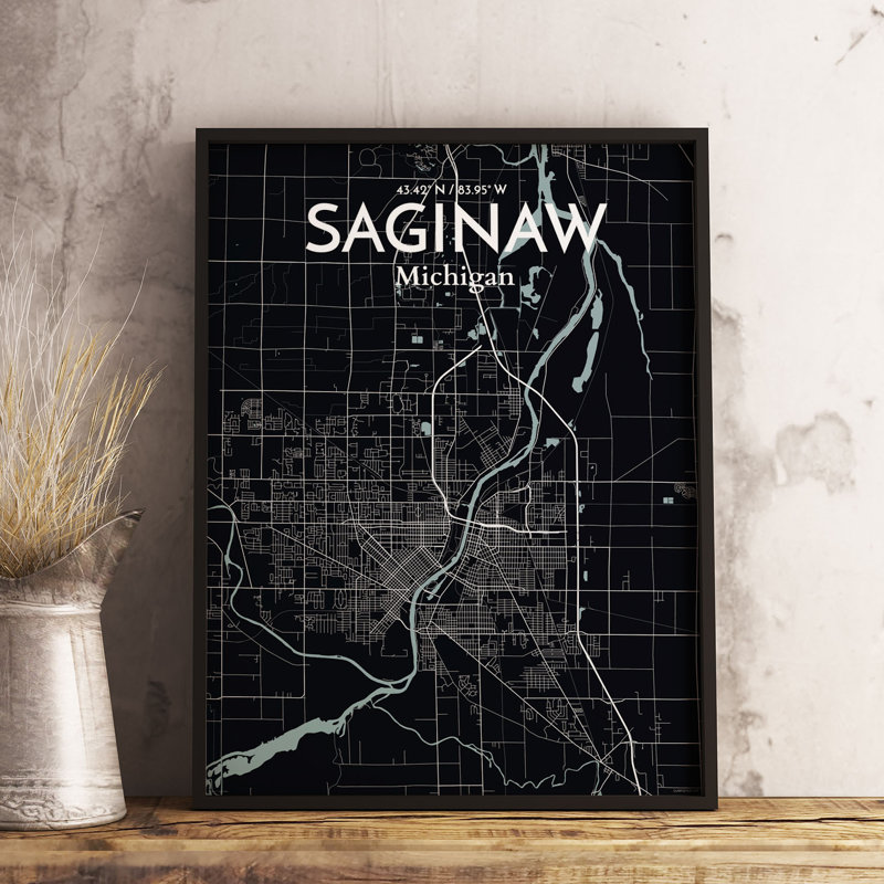 Saginaw City Map - No Frame Print, 61cm H x 45.7cm W x 0.13cm D