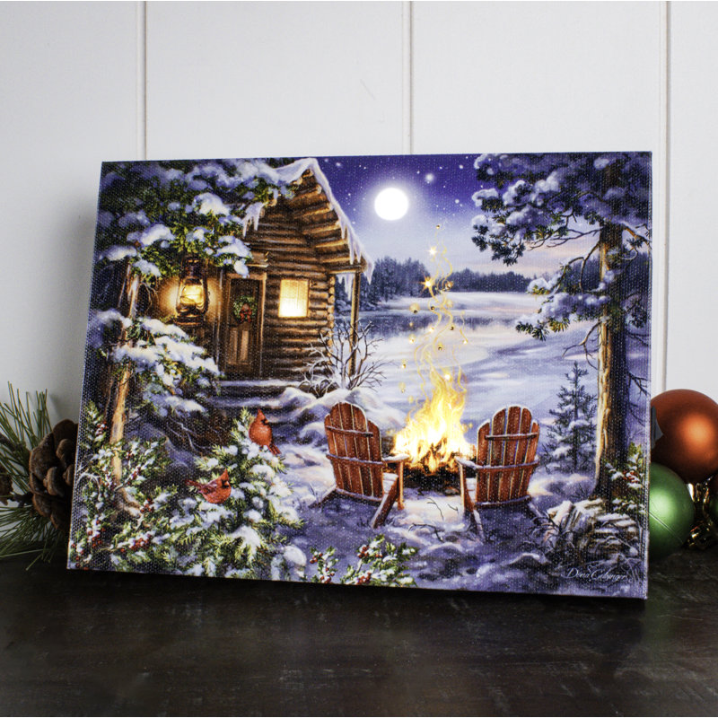 Noël au bord du lac, mini toile de fond de chevalet 8 x 6