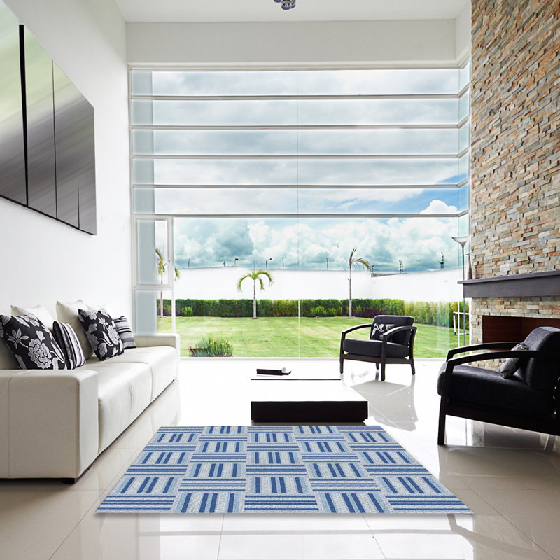 Bleu abstrait/Tapis décoratif blanc cassé Pensford, Carré 6 pi
