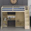 Lit mezzanine intelligent avec marches de rangement, bureau de coiffeuse avec miroir, grand espace de rangement, charge USB et lumières DEL-1873476890