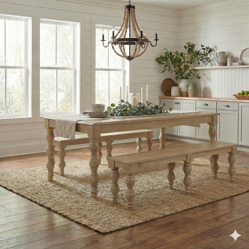 Braydan 3 Piece Solid Wood 84" Dining Set- Rustic Natural, Rustic Natural