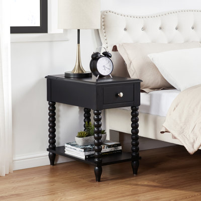 24" Tall Rustic Solid Wood End Table With Built-In Power Outlet And USB Port
