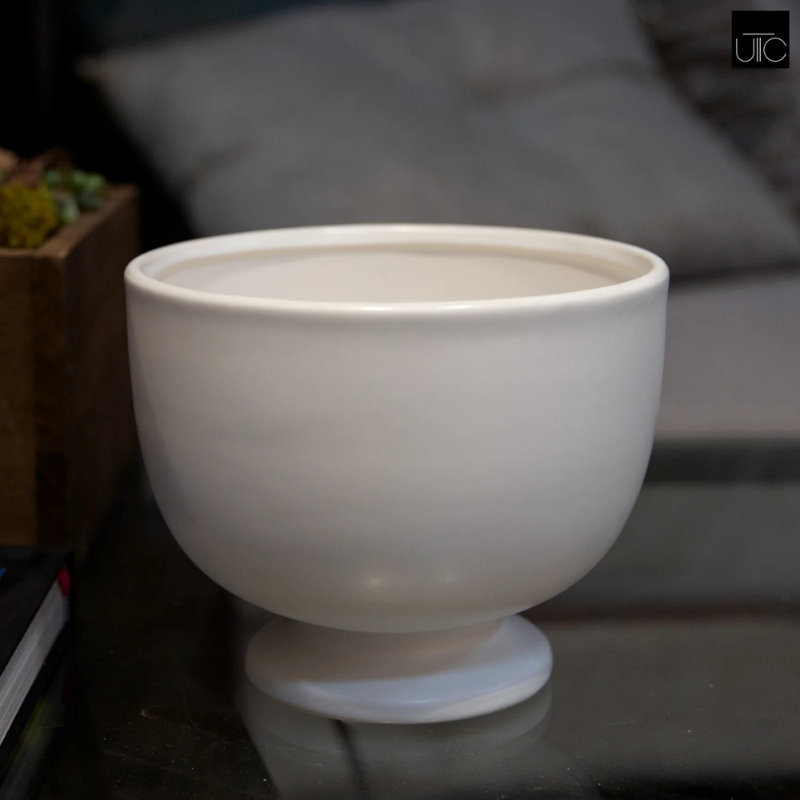 Ceramic Round Pedestal Planter Small Matte Finish White, 6.5" H x 7.5" W x 7.5" D